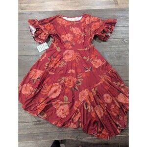 Joyfolie Mia Joy  Red Floral Asymetrical Dress Girls Size 14 Gorgeous